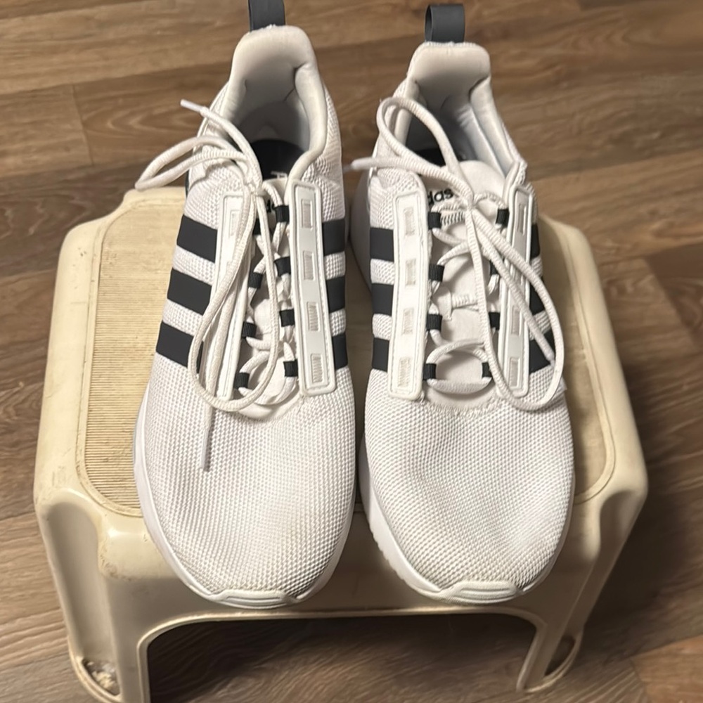 White Sneakers with Black Stripes
